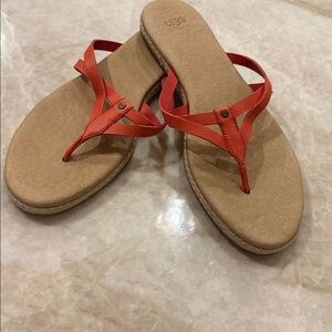 UGG "ANNICE" Womens Size 10 Coral Leather Flip Flops Thongs Sandals